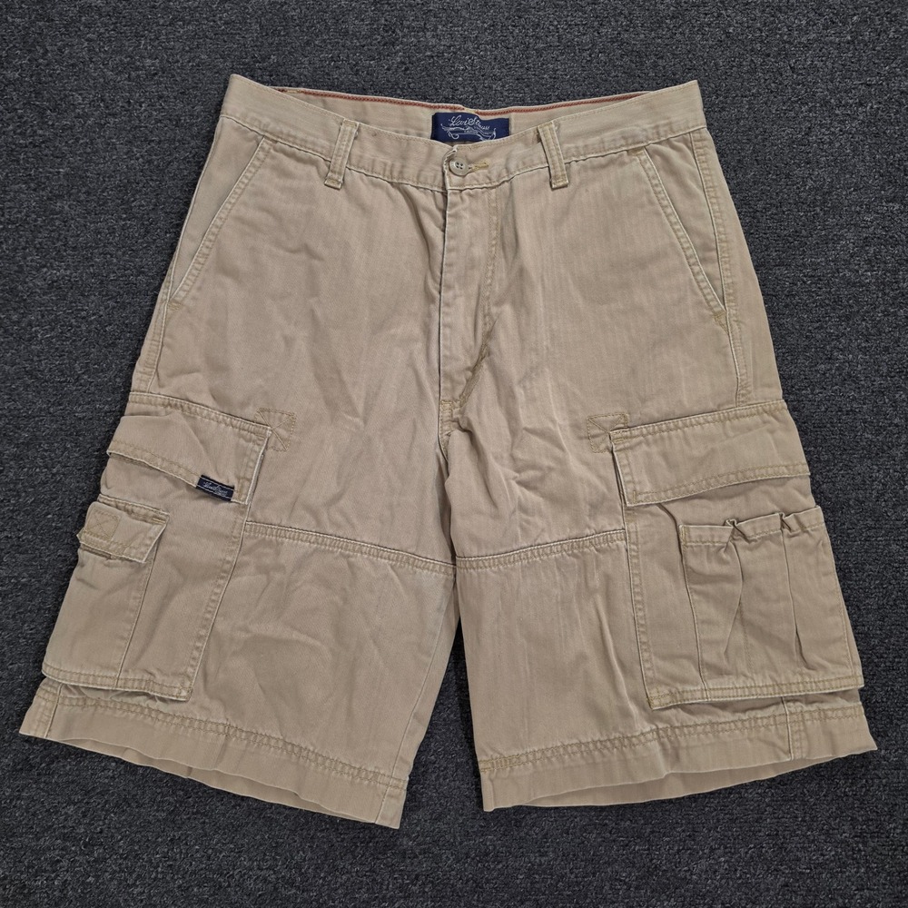 Levi Strauss Signature Cargo Shorts Mens 30 Tan Khaki Herringbone Cotton Utility
